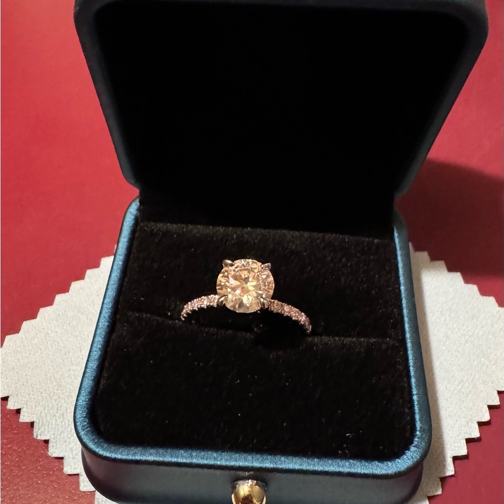 2ct Round Moissanite Ring, Colorless, 18k White Gold over 925 SS, Size 7
